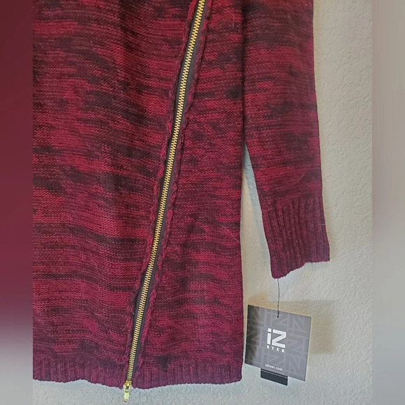 💚5/$25 NWT IZ Byer Cowel Neck Asymmetrical Zipper Long Tunic Sweater Mini Dress - Picture 2 of 6